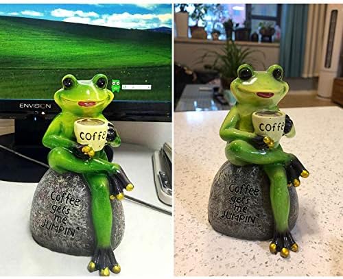 Coffee Frog Statue for Garden Decor, Resin Green Frogs Figurine Outdoor 6" - Image 6