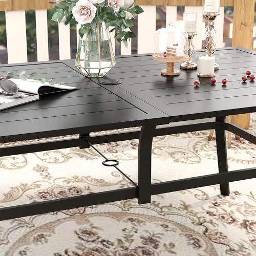 VICLLAX Patio Dining Set for 6, Outdoor Furniture Set Includes 59" Rectangle Patio Table and 6 Patio Sling Chairs, Outdoor Table and Chairs for Outsides, Black Tabletop and Brown Fabric - Image 4