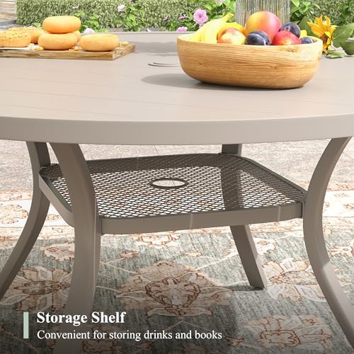 47.2" Patio Dining Table for 6, Round Outdoor Metal Dining Table with Umbrella Hole for Lawn Garden Backyard, Sandshell - Image 5
