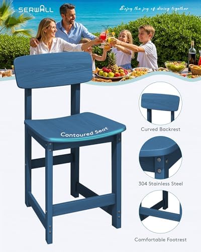 SERWALL 8-Piece Outdoor HDPE Counter-Height Bar Dining Set for 6, Blue - Image 6