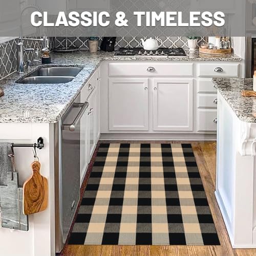 IOHOUZE 4x6 Buffalo Plaid Outdoor Rug, Washable Front Porch, Tan Black - Image 3