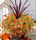 Fall Flowers Artificial Mums for Outdoors Autumn Decor, 12 Bundles Fake Fall Mums with 1 pcs Burgundy Orchid Leaf UV Resistant Realistic Faux Plants for Outside Home Porch Patio Planter, Orange Yellow by florisso