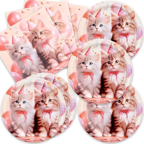 Egami 40pcs Cat Party Supplies,include 20 Dessert plate and 20 Napkin,kitten Party Plate Napkin Set,Used for Cat Party Decoration by Egami