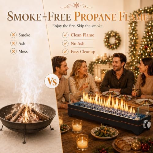 GRISUN 28 Inch Propane Tabletop Fire Pit, 45,000 BTU with Glass Wind Guard - Image 5