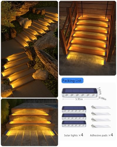 DetarZinLED Solar Step Lights Outdoor IP68 Waterproof 4 Pack Warm White - Image 6