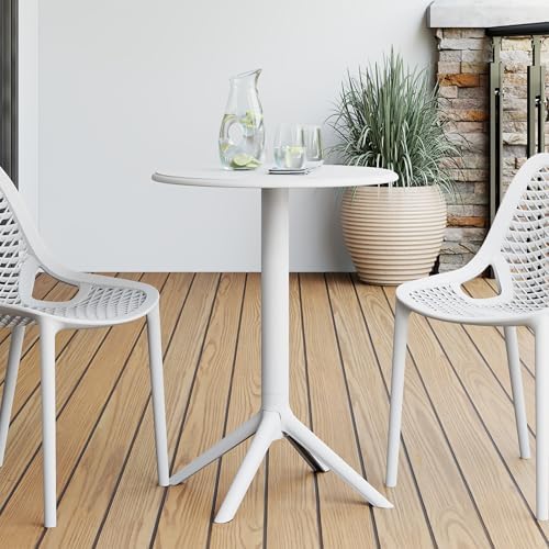 Costaelm Patio Table for 4-Person, Outdoor Patio PP Round Dining Table, All-Weather Bistro Dining Table for Backyard Deck Porch Poolside, White by Costaelm