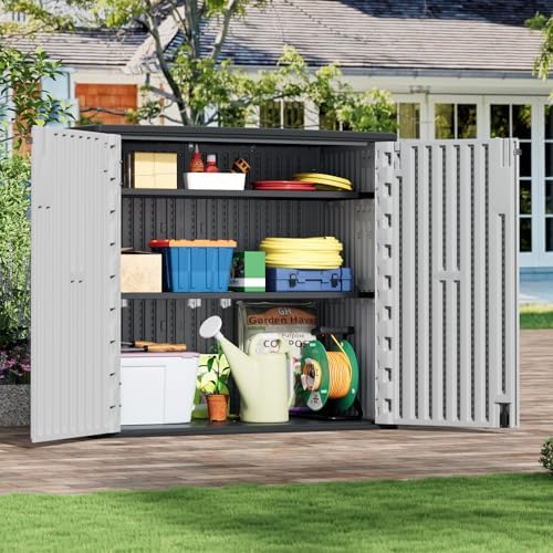 HOMSPARK Outdoor Storage Shed 37 Cu.Ft, All-Weather Resistant Resin Garden Sheds & Outdoor Storage Clearance with Floor, Double-Layer Plastic Tool Sheds for Patio, Garden & Lawn (Light Gray) - Image 2