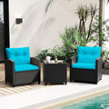 RELAX4LIFE 3-Piece Patio Furniture Set - Wicker Rattan Bistro Sofa Set w/Glass Top Coffee Table, Washable Cushions for Porch Balcony Backyard Poolside, Outdoor Furniture Conversation Set (Turquoise) by RELAX4LIFE