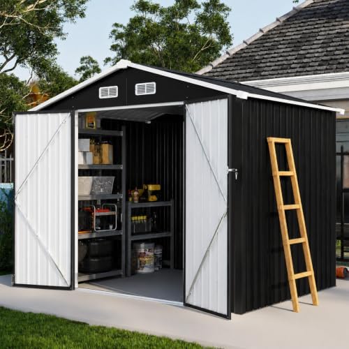 Aoxun 6' x 8' Storage Shed Outdoor Steel Black by Aoxun