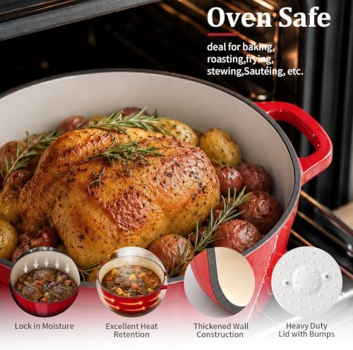 Winado 7.5 Qt Enameled Cast Iron Dutch Oven Pot with Lid, Red Ombre - Image 2