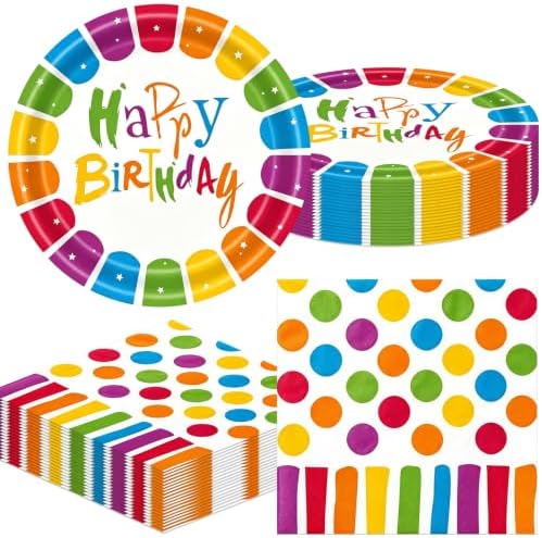 40Pcs Rainbow Polka Dot Happy Birthday Plates and Napkins Party Supplies by Actoridae