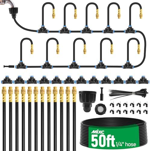 MIXC 50Ft 1/4" Drip Irrigation System,2026-Upgrade Garden Irrigation Kit with 12pcs Adjustable Copper Nozzles,Automatic Atomizing Watering System for Outdoor Plants,Raised Bed,Yard,Potted Plant,Lawn - Image 2
