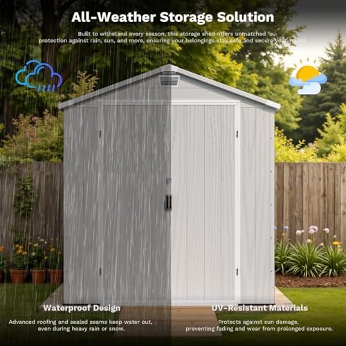Patiowell 6X6 FT Plastic Outdoor Storage Shed with Floor, Light Grey - Image 3