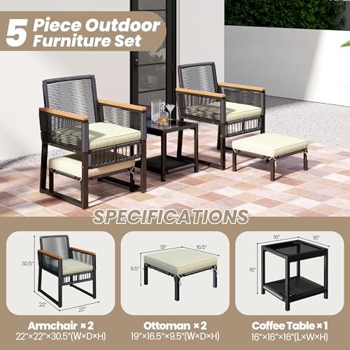 Yaheetech 5-Piece Outdoor Conversation Set, Wicker Patio Furniture Set - Image 3