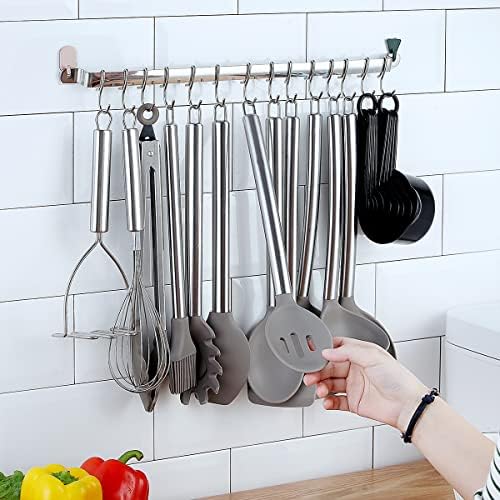 38 Piece Silicone kitchen Cooking Utensils Set with Utensil Rack, Silicone Head and Stainless Steel Handle Cookware, Kitchen Tools for Utensil Sets, Non-Stick kitchen Gadgets, Dishwasher Safe(Silver) - Image 3