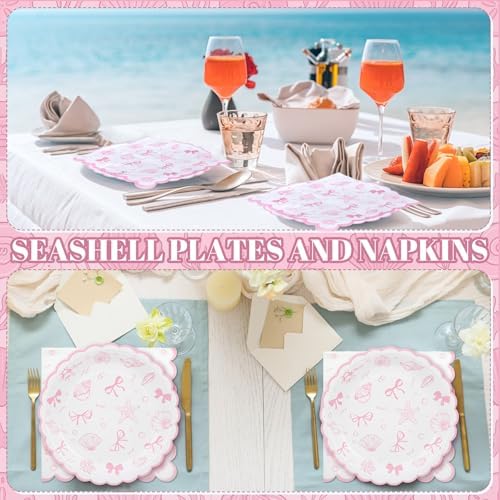 Roshtia 120 Pcs Pink Seashell Paper Plates and Napkins Set, Serves 60 - Image 6