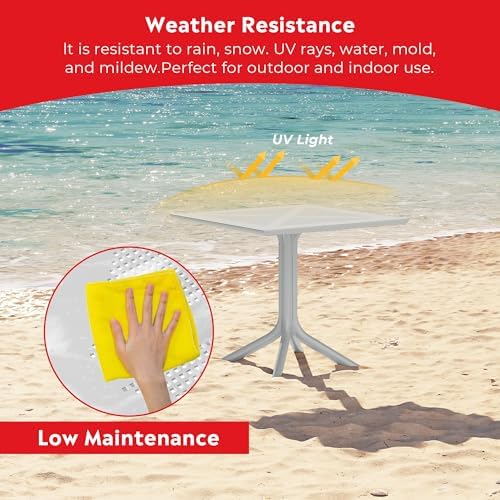 Costaelm Patio Dining Table for 4, Square PP Patio Table, 4-Person Weather Resistant Porch Tables for Outside Poolside Deck Lawn Garden Backyard, Gray - Image 5