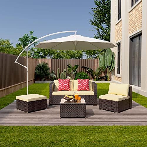 Aiho Patio Furniture Set All Weather Outdoor Sectional Patio Sofa Set with Tempered Coffee Table, for Backyard Porch, Beige - Image 5