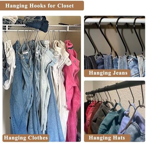 ESFUN 30 Pack 3.7 inch Length S Hooks Black Steel S Shaped Hooks for Hanging Jeans Pans Pots Plants Bags Towels Kitchen Closet Hooks Hanger, Fit the Rod Dia Less Than 1.2 inches - Image 3