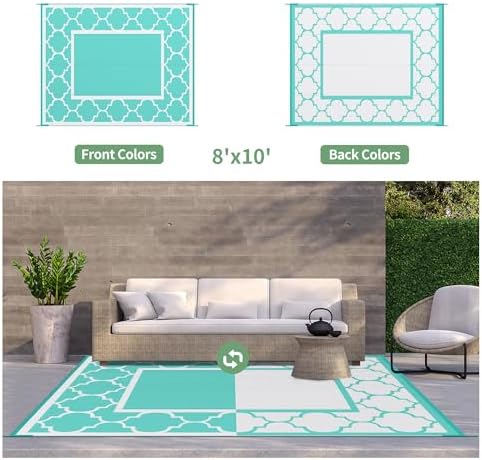 GENIMO Outdoor Rug, Waterproof Plastic Rugs for Patio, 8'x10' Aqua Blue - Image 4