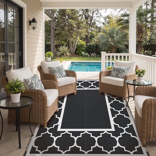 GENIMO Outdoor Rug, Waterproof Plastic Rugs for Patio, 6'x9' Black White - Image 6