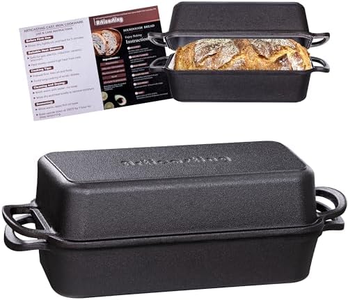 Cast Iron Loaf Pan with Lid, 11x5 Inch 5.8 Qt Pre-Seasoned Pan by Articarting
