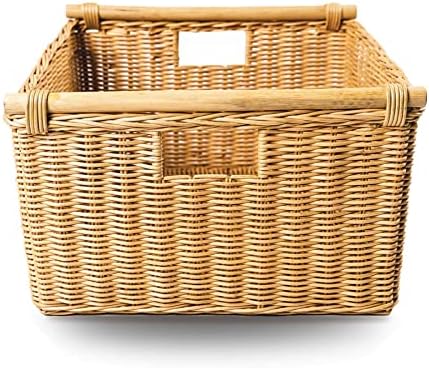 The Basket Lady Deep Pole Handle Wicker Storage Basket, M, Sandstone - Image 3
