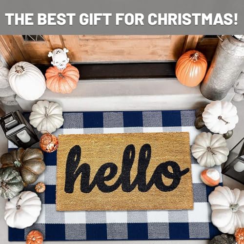 IOHOUZE 27.5x43 Buffalo Plaid Rug, Washable Outdoor Door Mat, Navy White - Image 5