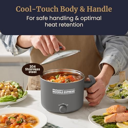 Elite Gourmet 1.25Qt Noodle Express Electric Hot Pot, Stainless Steel - Image 3