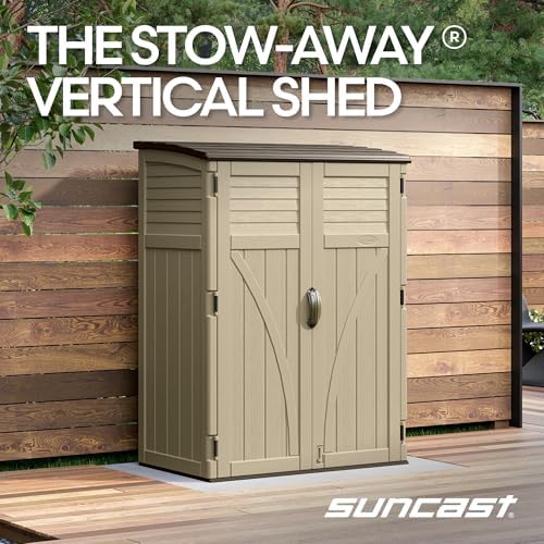 Suncast Outdoor Storage Shed, Water Resistant Resin Vertical Outdoor Storage Cabinet for Patio, Garden Tools, Cushions, & Equipment, Weatherproof Multi-Wall Design, 54 cu. ft., Made in USA - Image 3