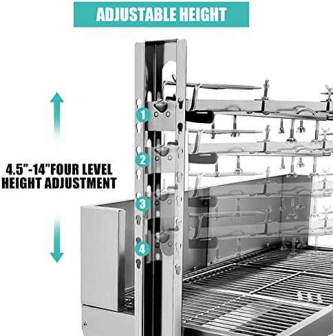 37" Electric Rotisserie Grill, Pig Lamb Spit Roaster Stand With 132 Lbs Capacity and Adjustable Height, BBQ Charcoal Grill Kit Stainless Steel for Outdoor Party Camping - Image 4