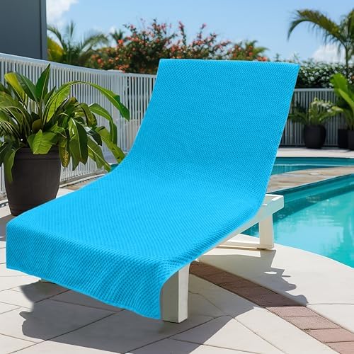 COTTON CRAFT Pool Lounge Chair Cover - 2 Pack Euro Spa Waffle Weave - Aqua - Image 3