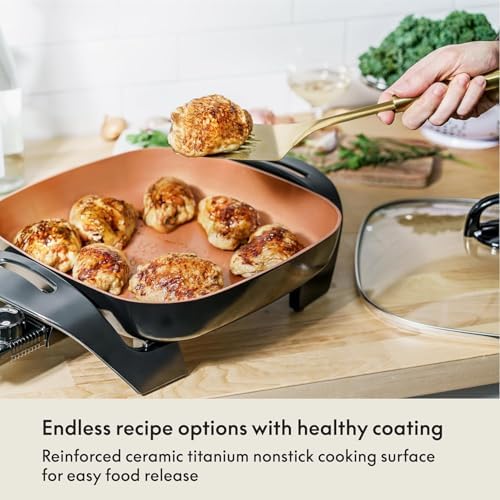 bella 12x12 Electric Skillet & Frying Pan with Glass Lid, Nontoxic, Coppper - Image 5