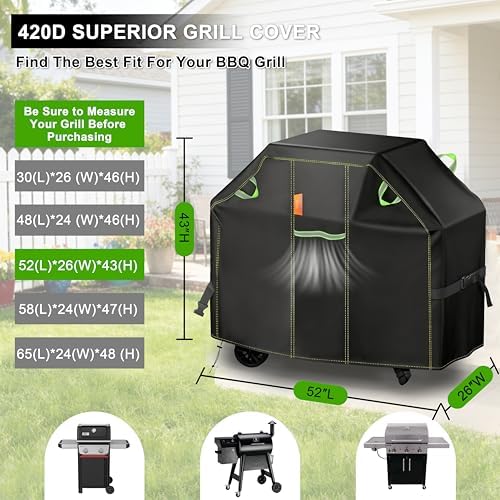 Grill Cover for Outdoor Grill, 52 Inch BBQ Grill Cover 420D Heavy Duty Waterproof with Air Vents/Handles/Straps, Weather Resistant Barbecue Gas Grill Cover for Weber, Genesis, Charbroil, etc - Image 2