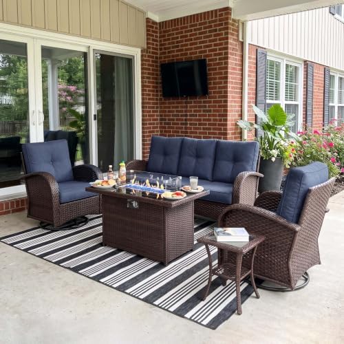 LayinSun 5 Pieces Outdoor Patio Furniture Set with Fire Pit Table by LayinSun