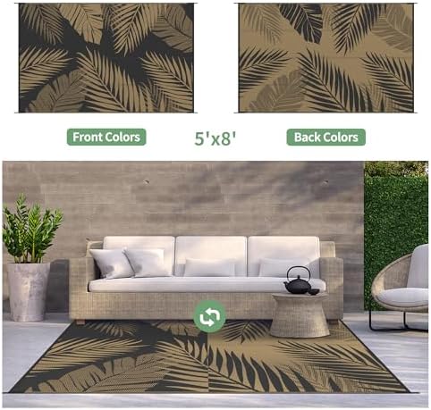 GENIMO Outdoor Rug, Waterproof Plastic Rugs for Patio, 5'x8' Black Brown - Image 2