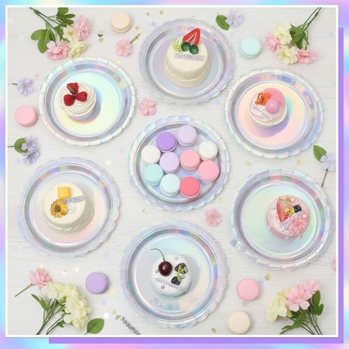 NatNarr 30 Pack Iridescent Plates, 7" Holographic Dessert Cake Plates - Image 4