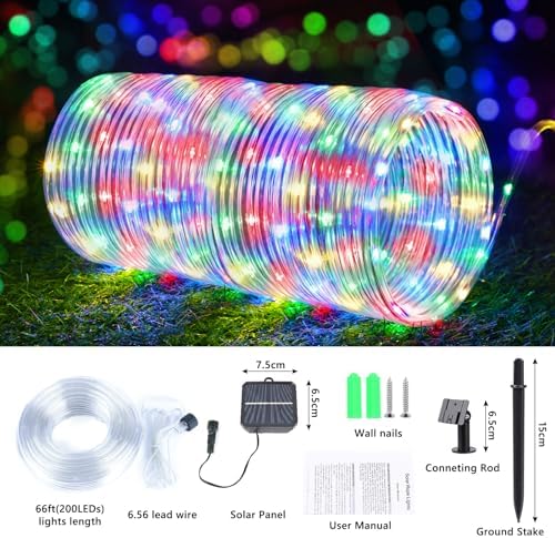 Solar Rope Lights, 66ft 200LED Solar String Lights, 8 Modes, Waterproof - Image 5