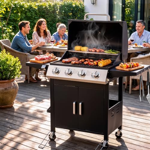 HUGROVE 4-Burner Propane Gas Grill for Outdoor Cooking 40000 BTU Black - Image 2