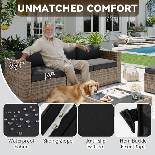 Aoxun Patio Furniture Sets, 15-Piece Outdoor Patio Furniture with 44'' Propane Gas Firepit Table, Wicker Outdoor Conversation Set Sectional Sofa for Backyard, Poolside, Garden - Image 4