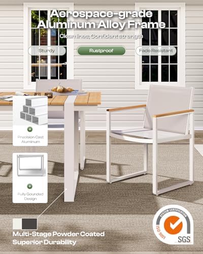 Full Grounded Outdoor Dining Set, Aluminum Patio Table and Chairs - Image 3