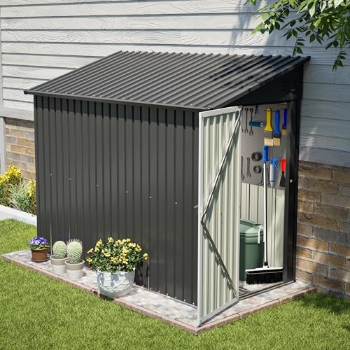 YOPTO 4x8 FT Lean to Outdoor Storage Shed,Metal Shed W/Floor Frame & Reversible Installation,All Weather Waterproof Garden Tool House W/Lockable Door & 2 Air Vents,for Backyard,Patio,Lawn,Black - Image 2