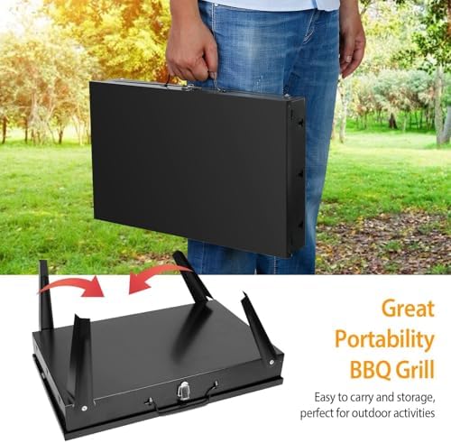 KOCASO Portable Charcoal Grill, Foldable BBQ Suitcase Grill Shelf for Outdoor Camping Picnics Garden Grilling – 16.7x10x17.7 in - Image 5