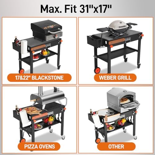 Grill Cart for Blackstone Griddle, Sturdy Grill Table, Blackstone Stand for 22 inch with Caddy, Blackstones Griddle Table with Wheels, Griddles Table Ninja Grill Stand for Tailgating, Camping - Image 2