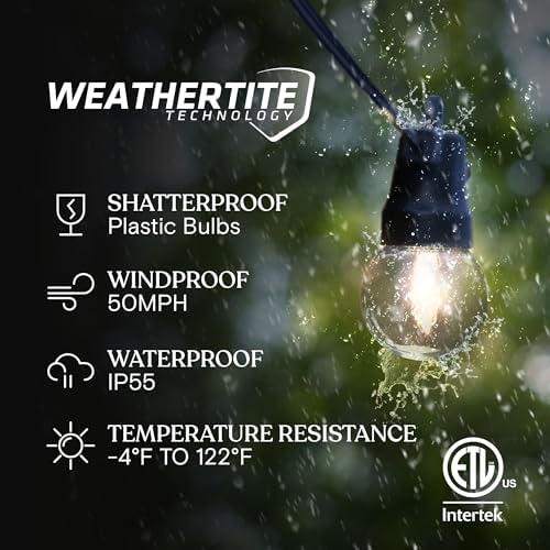 Brightech Ambience Pro Solar Powered Outdoor String Lights - 27 Ft Commercial Grade Waterproof Patio Lights with Edison Globes, Shatterproof LED String Lights for Patio - 12 Bulbs, 1W, Soft White - Image 2