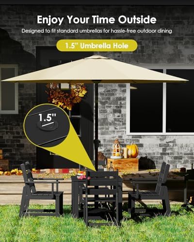 GREENVINES HDPE Outdoor Dining Table w/Umbrella Hole for 4, Black - Image 6