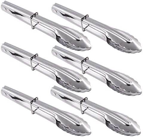 HINMAY Mini Stainless Steel Food Tongs with Silding Rings 7-Inch, Set of 6 by HINMAY
