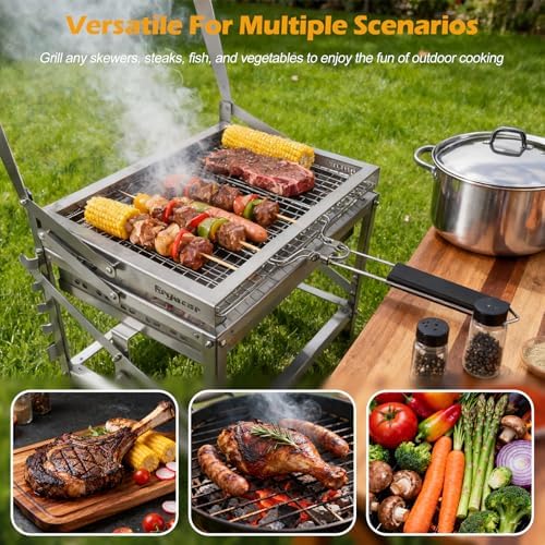 Ergocar Charcoal Grill Outdoor Multi-Function Portable Rotatable Adjustable Height 4-Tier Charcoal Tray Ideal For Outdoor Smoking, Picnics, Camping Barbecues - Image 6