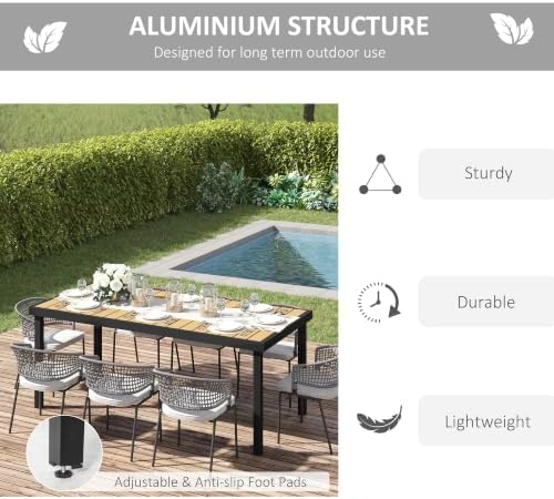 Outsunny 75" x 35" Outdoor Dining Table for 8 People Rectangular Natural - Image 5