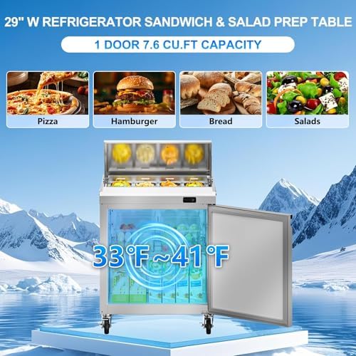 Rockitch 29" W Commercial Sandwich Prep Table Refrigerator 7.6 Cu.ft 8 Pans - Image 2
